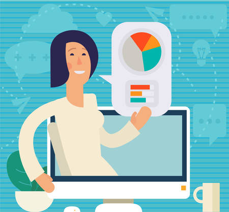 Concept of remote working and working in virtual reality. Teleconferenceのイラスト素材