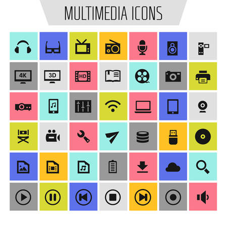 Trendy flat design big multimedia icons setのイラスト素材
