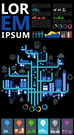 Abstract cityscapes infographics. Town, city elements collectionのイラスト素材