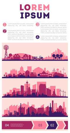 Abstract cityscapes infographics. Town, city elements collectionのイラスト素材
