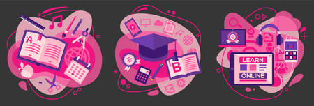 E learning, Education and School Concept Bannersのイラスト素材