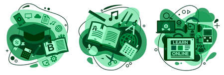 E learning, Education and School Concept Bannersのイラスト素材