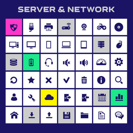 Computer and Server Networks icon set, trendy flat iconsのイラスト素材