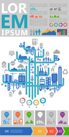 Abstract cityscapes infographics. Town, city elements collectionのイラスト素材