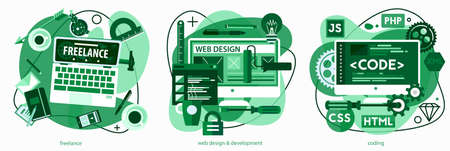Coding, Programming, Scripting and Development Concept Bannersのイラスト素材