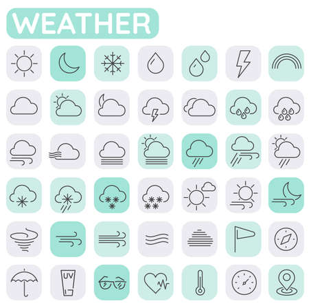 Weather and meteorologic trendy line thin iconsのイラスト素材