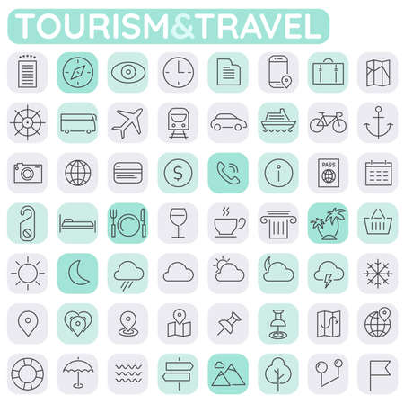 Big tourism icon set, trendy line icons collectionのイラスト素材