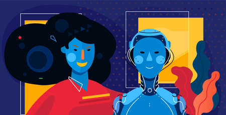 Human and robot concept trendy detailed isolated vector illustrationのイラスト素材