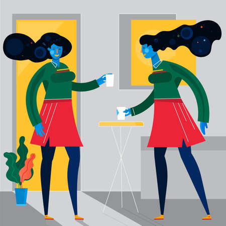 Character design flat trendy illustration, persons in various posesのイラスト素材
