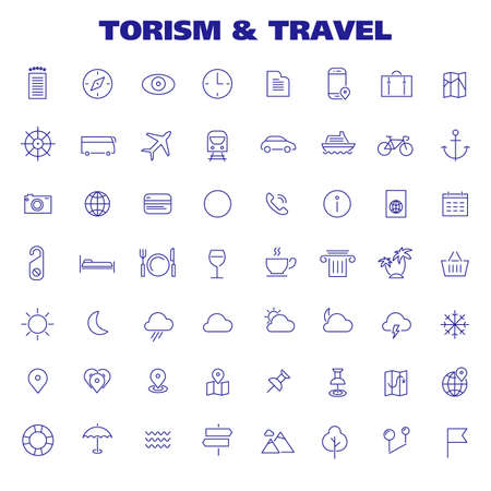 Big tourism icon set, trendy line icons collectionのイラスト素材