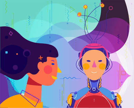 Human and robot concept trendy detailed isolated vector illustrationのイラスト素材