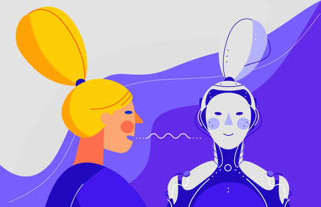 Human and robot concept trendy detailed isolated vector illustrationのイラスト素材