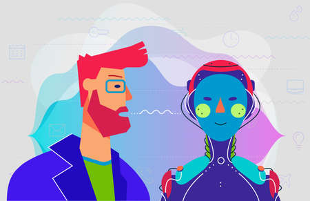 Human and robot concept trendy detailed isolated vector illustrationのイラスト素材