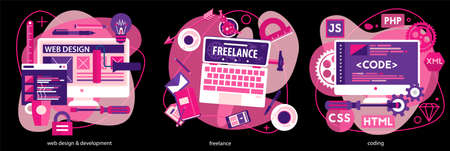 Coding, Programming, Scripting and Development Concept Bannersのイラスト素材