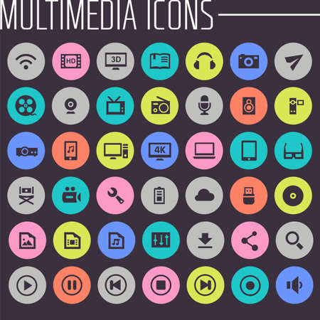 Big multimedia icon set, trendy flat iconsのイラスト素材