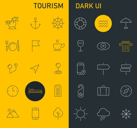 Inline Tourism Icons Collection, trendy linear iconsのイラスト素材