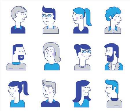 Material cartoon avatars, vector trendy characters collectionのイラスト素材