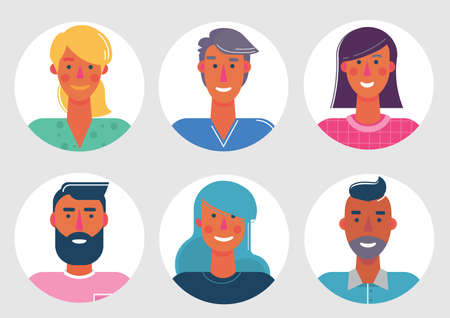 Material cartoon avatars, vector trendy characters collectionのイラスト素材