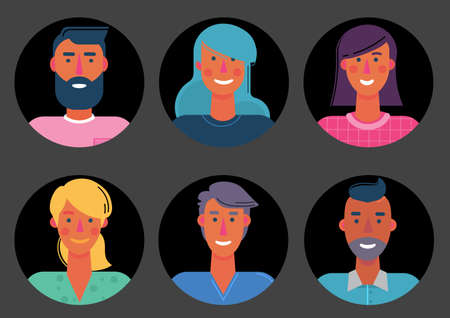 Material cartoon avatars, vector trendy characters collectionのイラスト素材