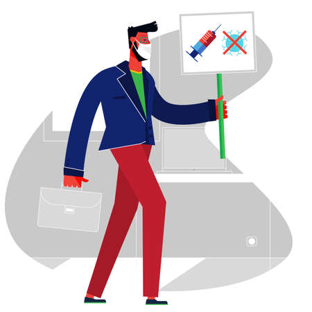 Concept of businessman with a placard of a vaccine against of  virusのイラスト素材