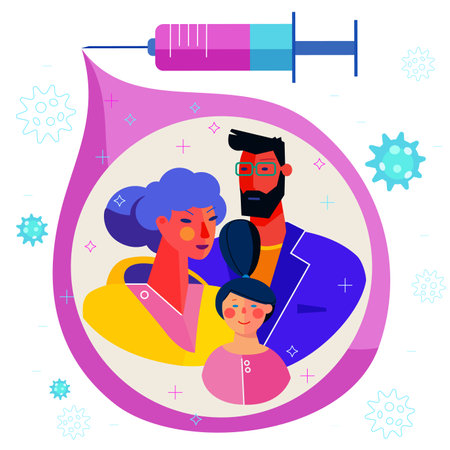 Concept of a family vaccinated against virusのイラスト素材