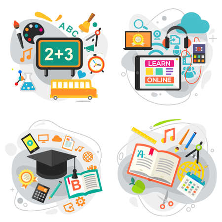 E learning, Education and School Concept Bannersのイラスト素材