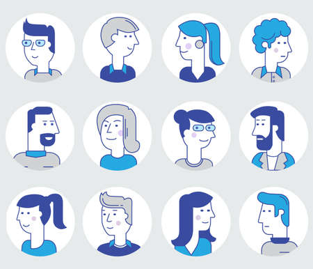 Material cartoon avatars, vector trendy characters collectionのイラスト素材