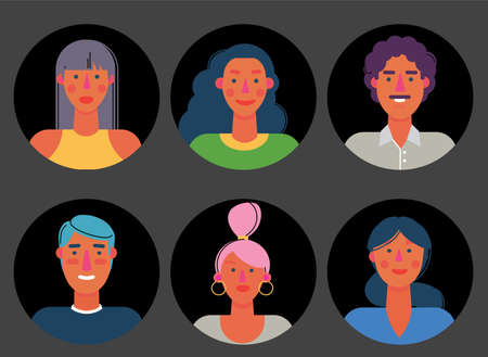 Material cartoon avatars, vector trendy characters collectionのイラスト素材