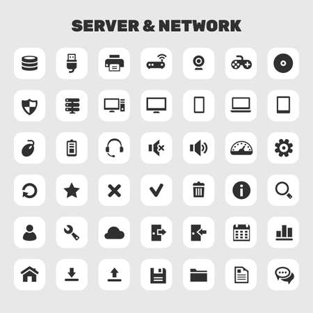 Big Server and Network icon set, trendy flat iconsのイラスト素材