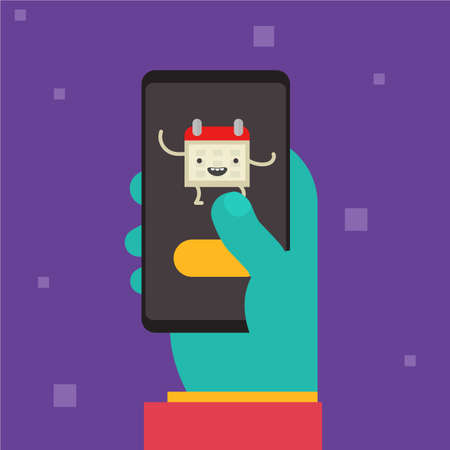 Hand and gadget trendy colorful vector illustrationのイラスト素材
