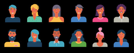 Material cartoon avatars, vector trendy characters collection