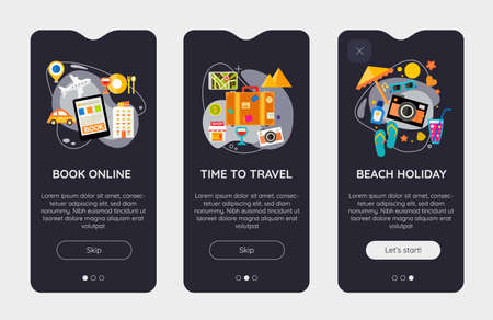 Trendy Time To Travel Mobile App Splash Onbard Screensのイラスト素材