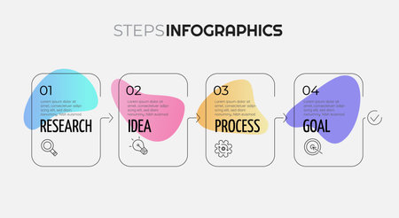 Vector trendy step by step infographics design. Linear and neomorphismのイラスト素材