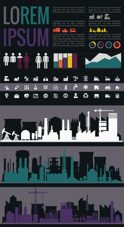 Trendy industrial city infographics templates with various elementsのイラスト素材