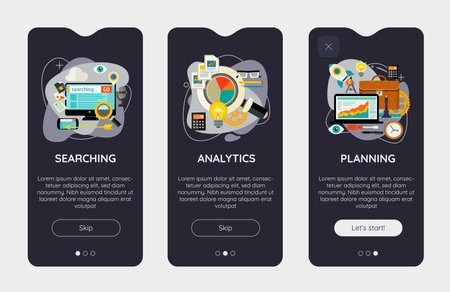Trendy Searching, Analytic, Planning UI Mobile App Splash Onbard Screensのイラスト素材