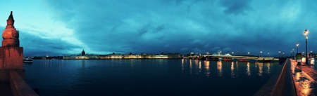 St. Petersburg. Neva River. Night city after the rain. Granite quay. Bridgeの写真素材