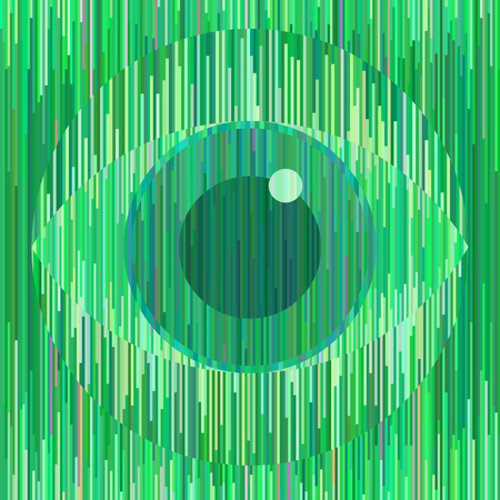 Magic green eye sign in geometric unique style. Vertical stripes form the image. Collaboration of color, shape and line. Square format vector illustrationのイラスト素材