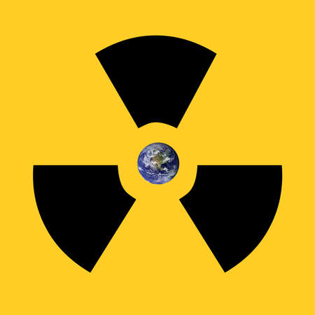 A radioactive sign surrounding earth. Earth picture from Nasa.の写真素材
