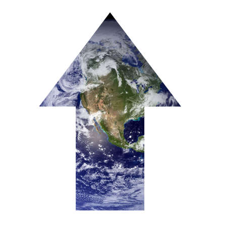 An arrow consisting of the Earth is pointing upwards representing progress in environmental issues. Earth picture from Nasa.の写真素材