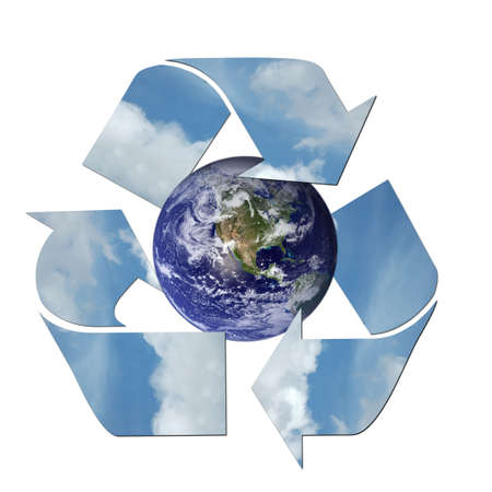 Earth surrounded by a recycle sign.の写真素材