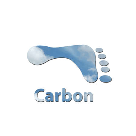 Footprint made up of blue sky with white clouds to represent environmental issues or carbon footprint.の写真素材