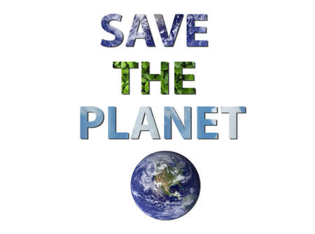 The words save the planet is written composing of elements of earth, water and air. の写真素材