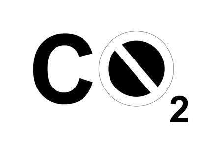 A CO2 sign with a forbidden sign to symbolize carbon footprint or environmental issues.の写真素材