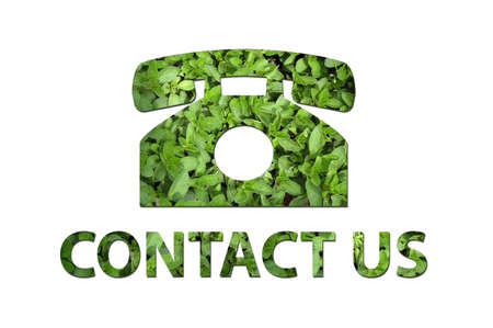 A telephone symbol with the text contact us made out of green leaves to be used by a company to symbolize ecology or enrivomental concerns.の写真素材