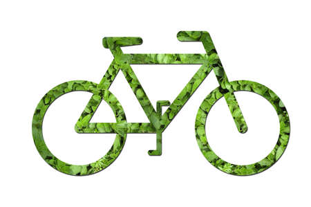 A bicycle made out of green leaves to symbolize ecological or environmental issues.の写真素材