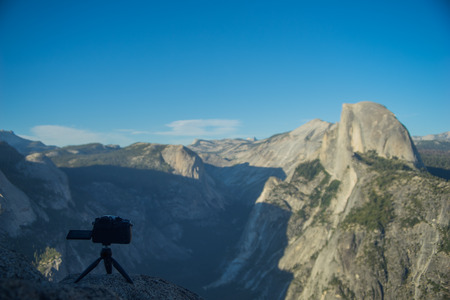 Camera On Tripod Capturing Yosemiteの写真素材