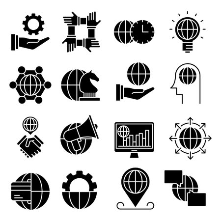 Icons set of global business, Simple Solid Pictogram Pack, suitable for a wide range of digital creative projects! Happy creating!のイラスト素材