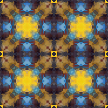 Seamless background pattern. Abstract symmetric geometric pattern in low poly pixel art style.