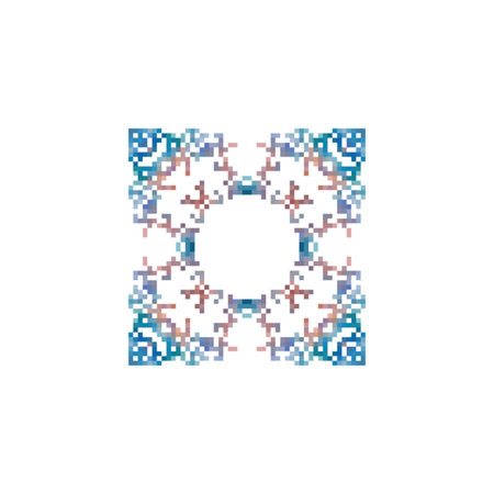 Pixel art with snowflakes on white background. Vector illustration.のイラスト素材