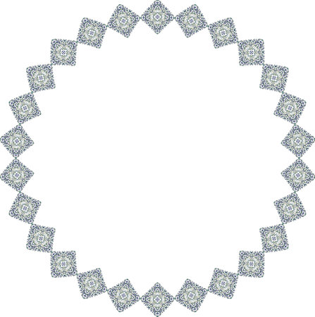 Circle frame with blue and white pattern on a white background.のイラスト素材